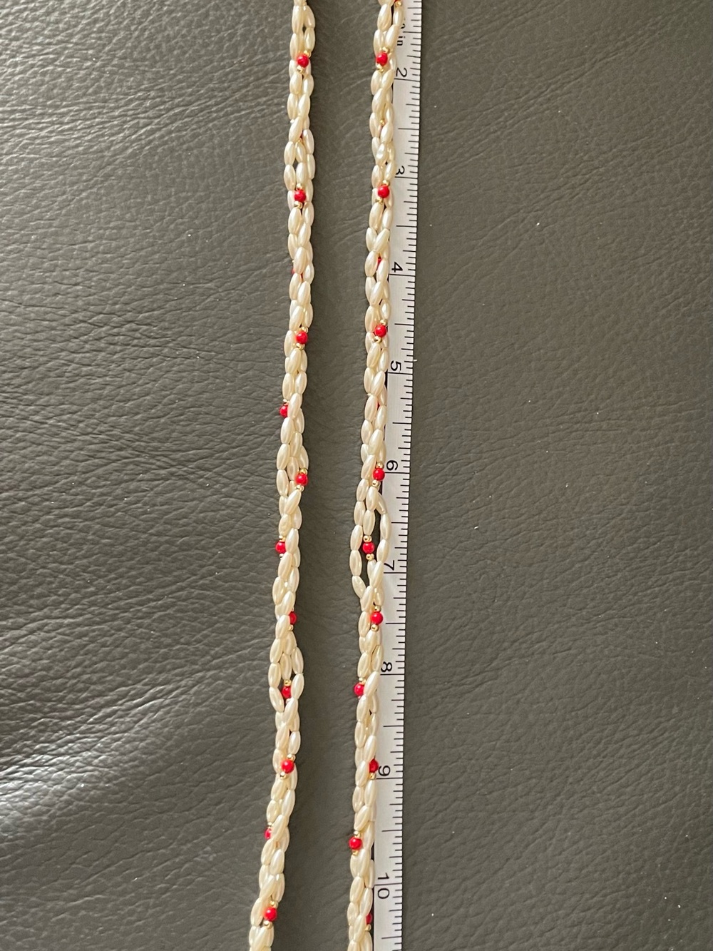 Pearl and Red Bead Twisted Necklace - Women’s Jewelry - Picture 9 of 14